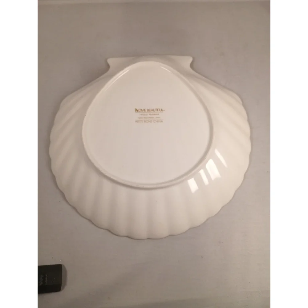 Vtg Rare Bone China Shell Shape Platter w Dip section Gold Edging  (10